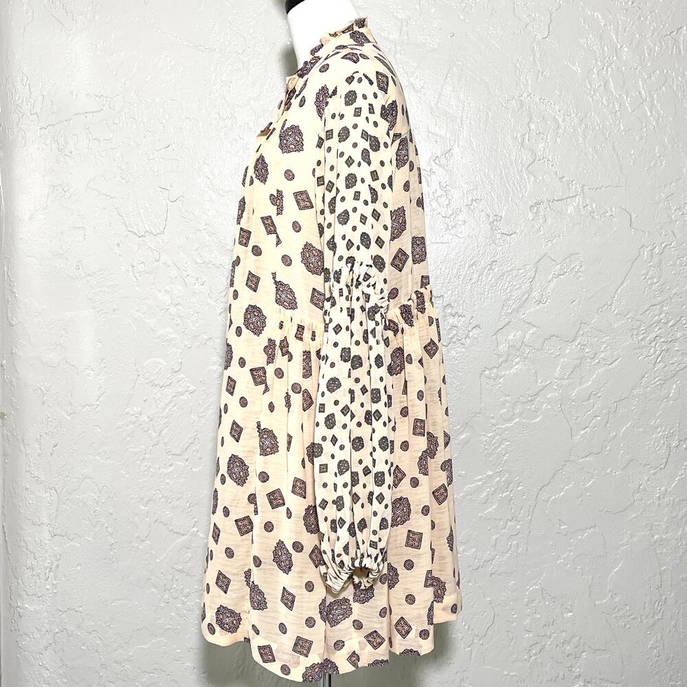 Free People Turn Turn Tea Combo Mini Dress Semi Sheer Balloon Sleeve SZ M - Picture 7 of 11